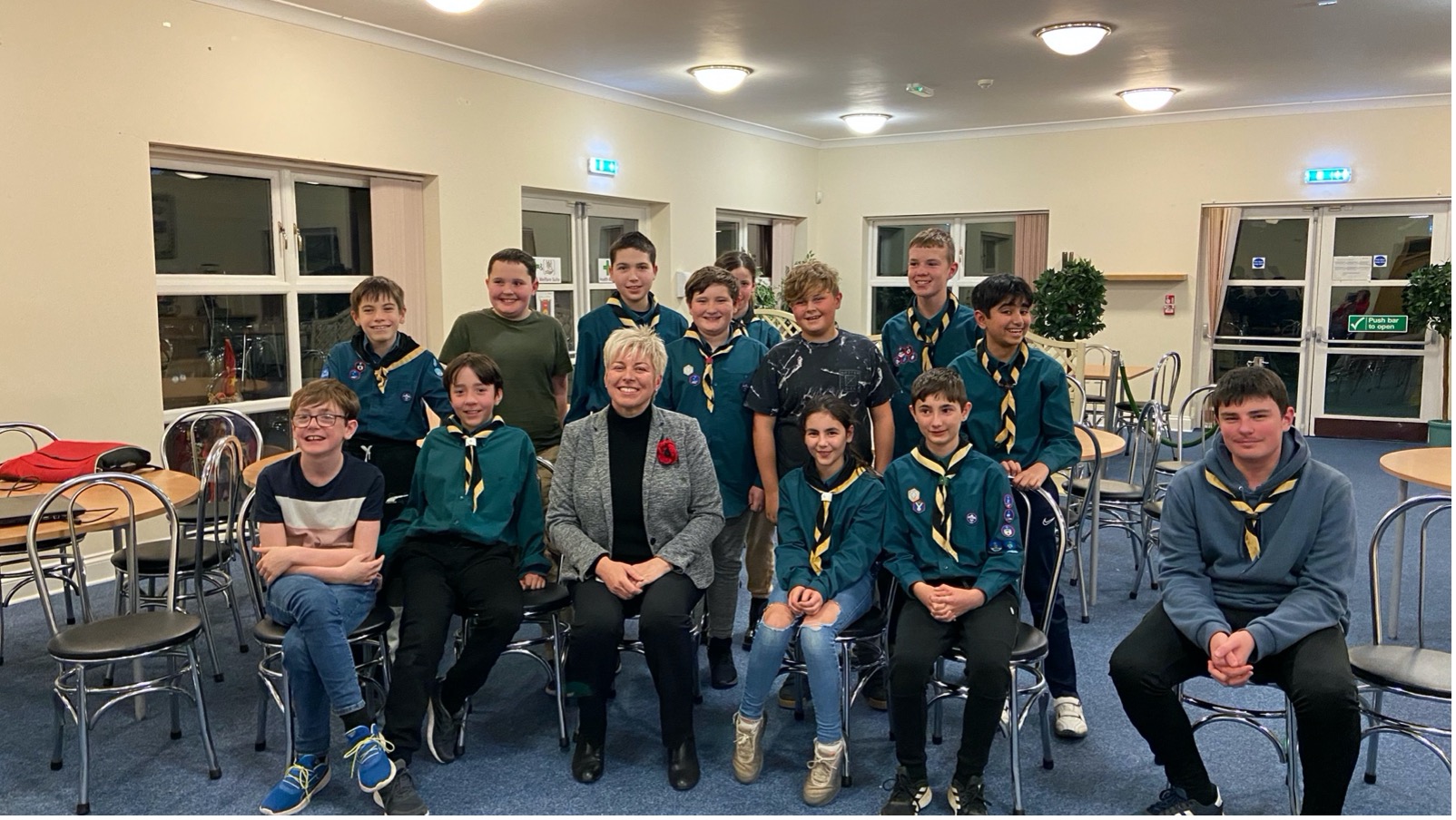 Lia Nici MP (Centre) surrounded by 11th Grimsby Scout Troop